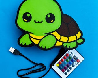 Caja de luz LED con forma de tortuga Kawaii – Luz nocturna que cambia de color, decoración para dormitorio (USB)