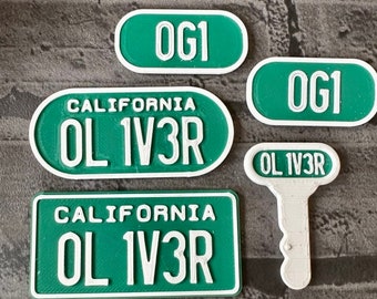 Personalised Toy Car License Plate Set & Key - 3D Printed