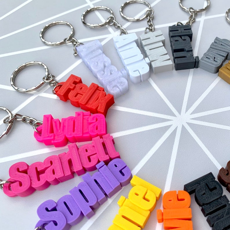 Personalised Keyring Personalized Keychain 3D Printed Party Bag Fillers School Bag Book Bag Tag Under 5 Pounds Small Gifts image 4