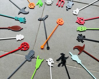 Agitadores de bebidas de Halloween impresos en 3D: Mezcladores de cócteles espeluznantes