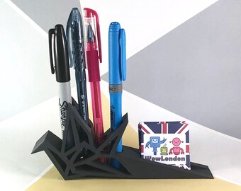 Japanese Crane Pen Pot: 3D Printed Geometric Desk Organizer