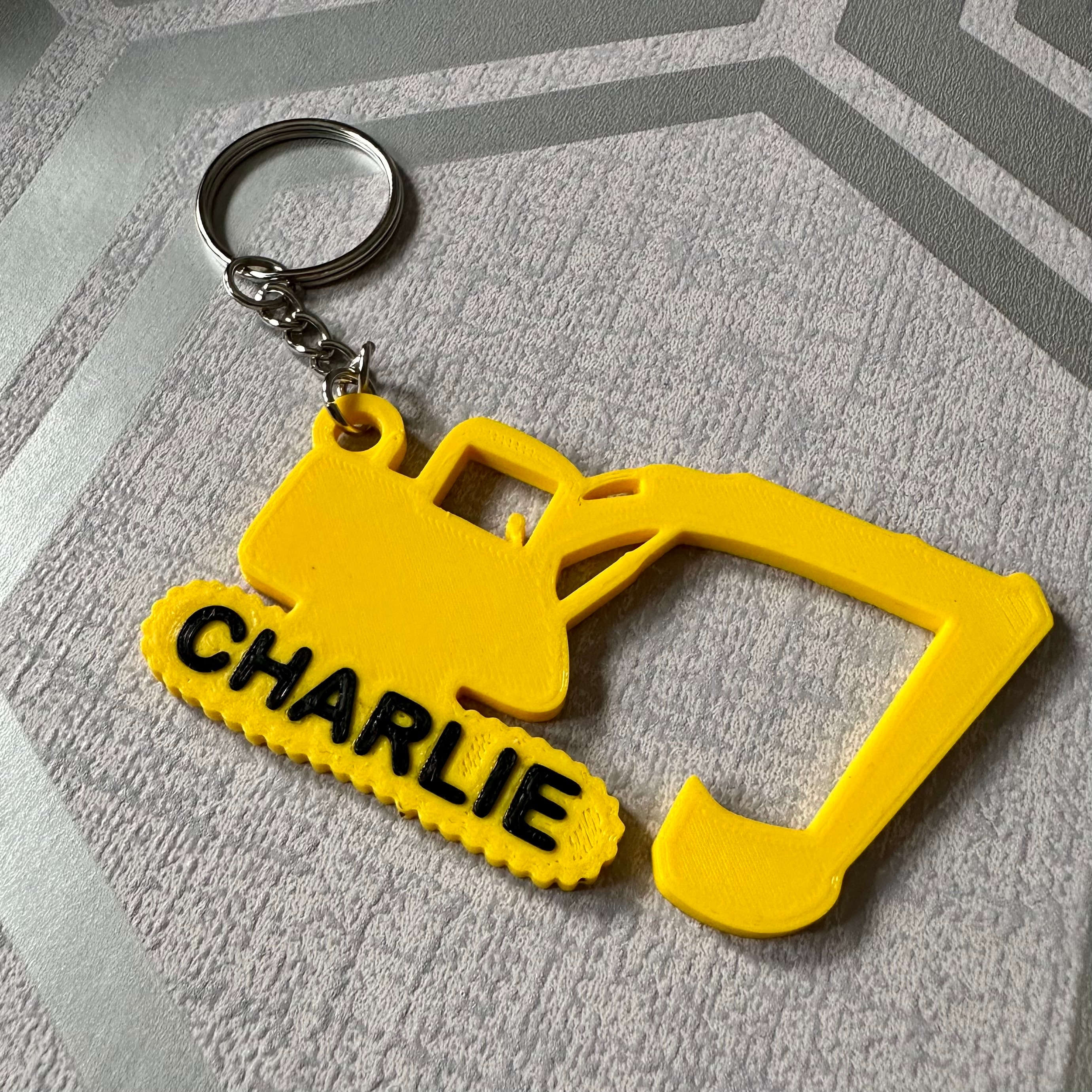 Digger Key Chain 3D Printed Digger Keychain: Personalised Construction Vehicle Keyring ...