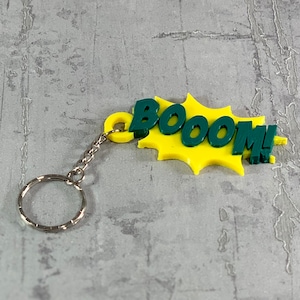 Porte-clés/porte-clés style bande dessinée Boom - Imprimé en 3D - Personnalisé - Super héros - Animation - Remplisseurs de sac de fête - Étiquettes nominatives - Cartable