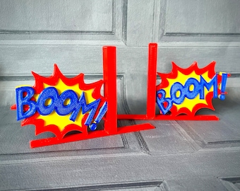 Boom! Comic Style Bookends - 3D Printed - Book Storage - Childrens Bedroom - Cartoon- KaPow- Cosplay - Office - Library - Fun Gift - Reading