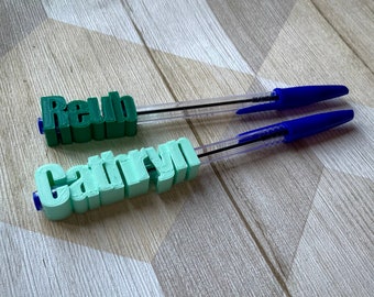 Pen Biro Topper Personalised Name - 3D Printed - Party Bag Fillers - Favours - School Bag - Under 5 Pounds - Small Gifts - Teachers Gift
