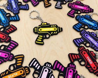 Personalised Laser Tag Keyring – Neon Blaster Design, Party Bag Filler Favour (3D Printed)