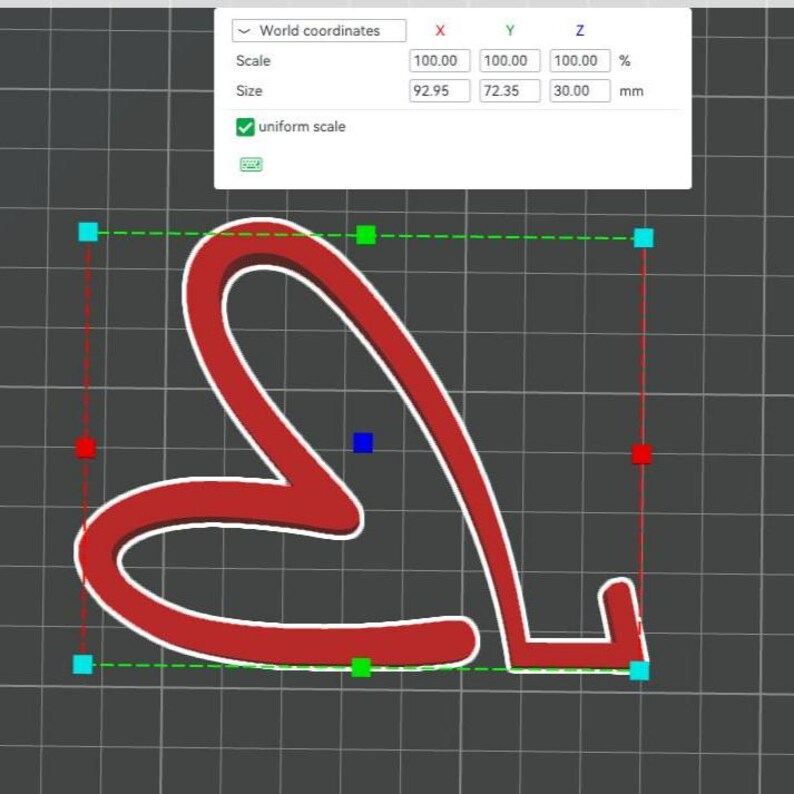 Pode incluir: Um cora&ccedil;&atilde;o vermelho com contorno branco, exibido em um fundo de grade. A imagem inclui um painel de controle com dados num&eacute;ricos, incluindo um tamanho de 92,95 x 72,35 mm.