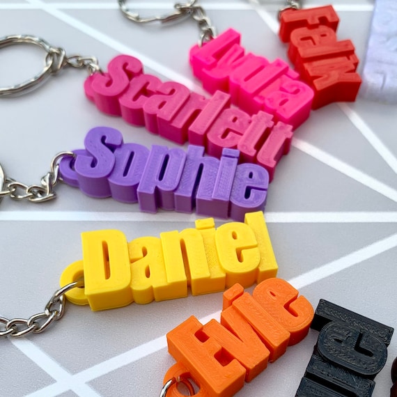 Personalised Keyring Personalized Keychain 3D Printed Party Bag Fillers  School Bag Book Bag Tag Under 5 Pounds Small Gifts 