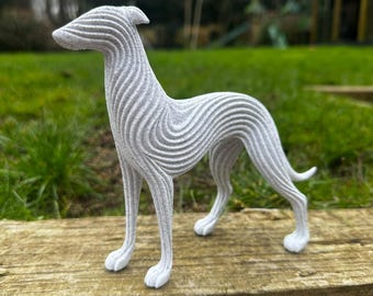 Escultura de perro de pie: galgo, whippet, lebrel, lurcher, saluki – Decoración moderna con textura fluida (impresa en 3D)