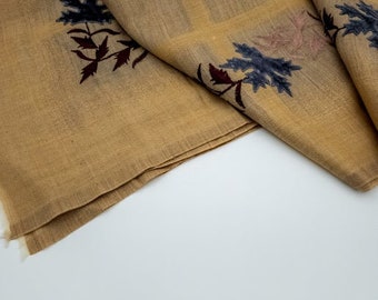 14 Kashmiri Fine Wool Silk Blend Shawl with Maple Leaf Embroidery