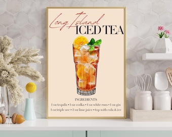 Long Island Iced Tea Recipe Print: Bar Kitchen Decor