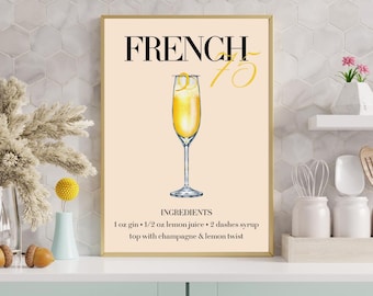 French 75 Cocktail Recipe Print: Bar Kitchen Decor