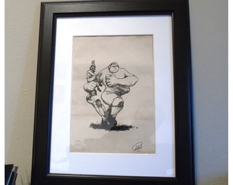 The Rugby Giant / Vintage Style Sports Cartoon by Me / Wall Art / A4 Print