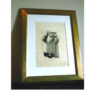 Big Cricket Umpire - Vintage Style Original Artwork from Grand Ole Art / Sports Cricket Gift / A4 Sized Wall Art Print