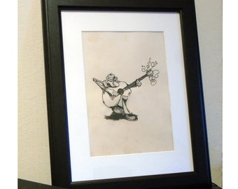 Old Blues Guitar Player Print / Cartoon / Vintage / Wall Picture / Music / Grand Ole Art Style