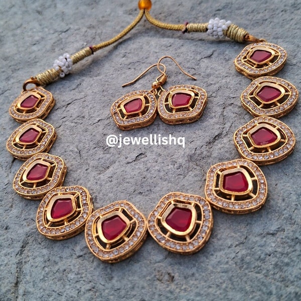 Hiba Pacchi Kundan Jewelry Set | Kundan Choker | Indian Jewelry Set Kundan Necklace | Polki Jewelry | Indian Choker