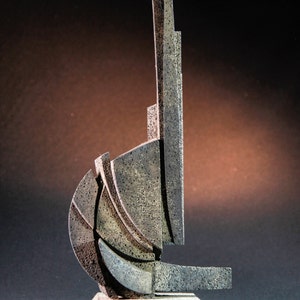 DEJA VU - Abstract sculpture. Cast metal maquette. Possible monumental statue. Geometric architectural modern contemporary desktop art.