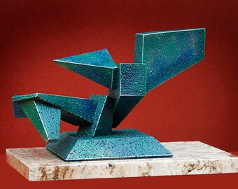 EMERALD DREAM - Abstract sculpture. Cast metal maquette. Possible monumental statue. Architectural geometric modern contemporary home office