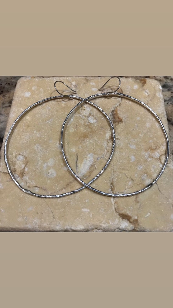Hammered Sterling Silver Hoop Earrings - 2.25 inch