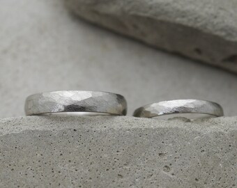 Wedding rings platinum, white gold, hammered