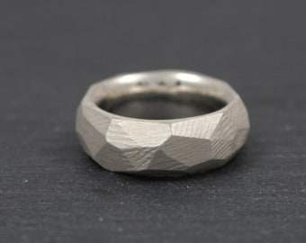 Angular solid silver ring hammered look men's ring men's jewelry