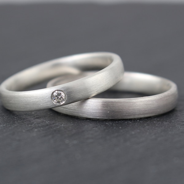 Wedding rings 3 mm silver with brilliant simply rounded rounded classic narrow curved Ina Stehle Hamburg Goldschmied