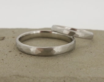 Platinum 600 wedding rings, hammered