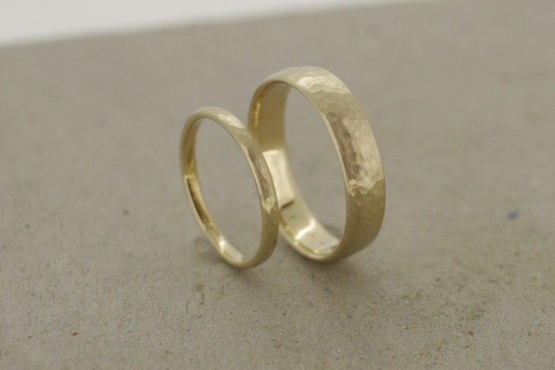 Wedding rings yellow gold 585, hammered Gold wedding rings rounded oval rounded narrow wide structure Hamburg Ina Stehle matt curved Ina Miret image 9