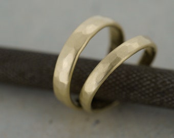 Hammered gold wedding rings