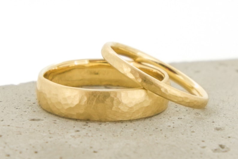Wedding rings yellow gold 585, hammered Gold wedding rings rounded oval rounded narrow wide structure Hamburg Ina Stehle matt curved Ina Miret image 1
