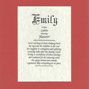 Name origin/meaning, orange mat, 8 x 10 parchment paper