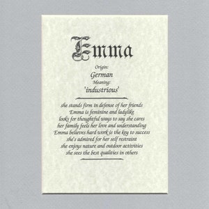 Name origin/meaning, gray mat, 8 x 10 parchment paper