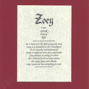 Name origin/meaning, brick mat, 8 x 10 parchment paper