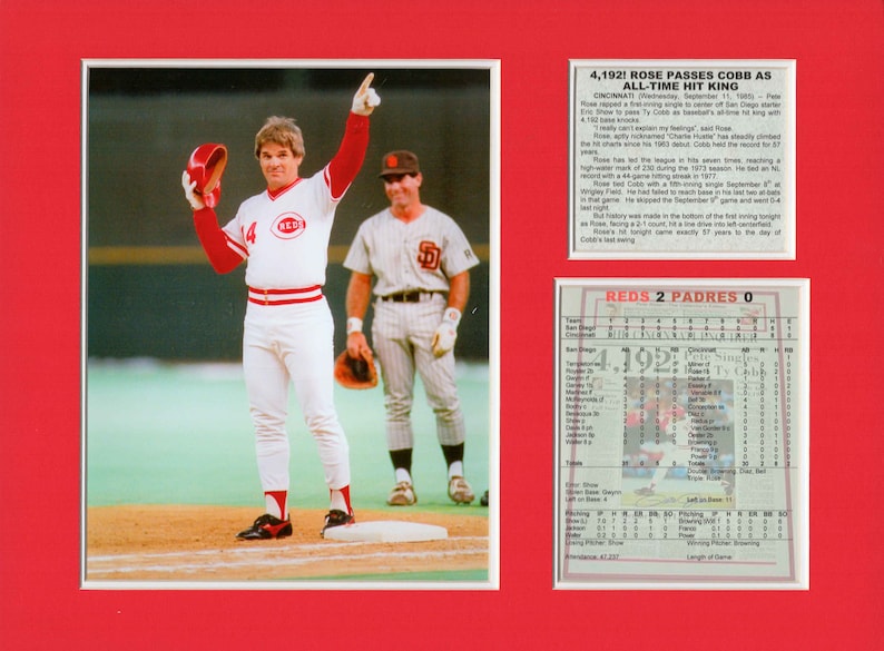 Pete Rose MLB Hits Record Cincinnati Reds Tribute Etsy
