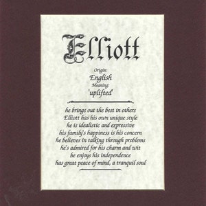 Name origin/meaning, brown mat, 8 x 10 parchment paper