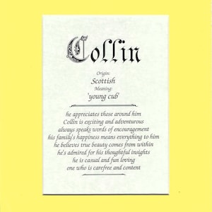 Name origin/meaning, yellow mat, 8 x 10 parchment paper