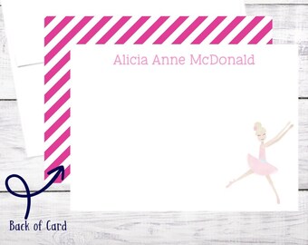 20 Personalized Flat Note Cards - Ballerina - Ballet - Pink - Girl - Birthday - Christmas - Thank You Note - Free Shipping