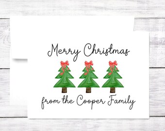 Personalized Christmas Card - Christmas Trees - Happy Holidays - Greeting Card - Red and Green - Free Shipping