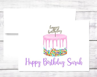 Personalized Birthday Card - Funny - Friend - Sister - Mom - Aunt - Birthday Cake - Pink - Free Shipping