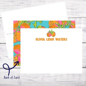 20 tarjetas personalizadas de notas planas - naranja - Florida - tropical - niña - Navidad - cumpleaños - Pascua - regalo anfitriona - envío gratis