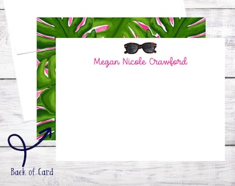 20 Personalized Flat Note Cards - Sunglasses - Fashion - Thank You Note - Christmas - Birthday - Easter - Hostess Gift - Free Shipping