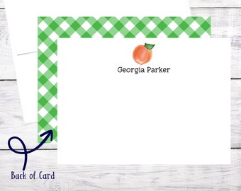 20 Personalized Flat Note Cards - Peach - Georgia - Green - Thank You Note - Christmas - Birthday - Easter - Hostess Gift - Free Shipping