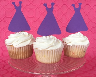 Dress Cupcake Toppers - Princess Party - Girl Birthday Party - Dress Up - Party - Baby Shower -Purple - Cake Topper