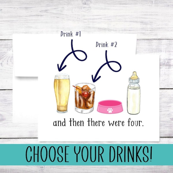 Nueva tarjeta de bebé - Personalizada - Perro - Bebidas - Saludos - Baby Shower - Nuevos padres - Mamá - Papá - Personalizado - Divertido - Envío gratis