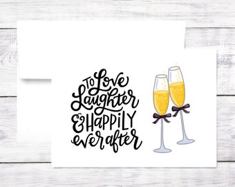 Wedding Card - Mr and Mrs - Newlyweds - Happily Ever After - Cheers - Champagne - Personalized - Free Shipping