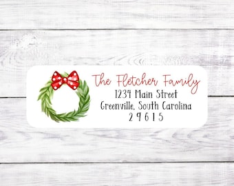 Christmas Card Return Address Labels - Wreath - Polka Dots - Red and Green - Modern - Stickers - Custom - Personalized - Free Shipping