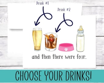 New Baby Card - Personalized - Dog - Drinks -  Cheers - Baby Shower - New Parents - Mom - Dad - Custom - Funny - Free Shipping