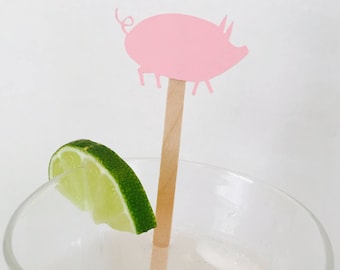 15 Pig Swizzle Sticks - Drink Stirrers - BBQ - Birthday Party - Farm Party - Kids Birthday - Pig Roast - Party Decoration - Baby Shower