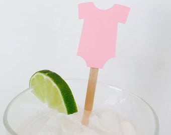 Baby Shower Swizzle Sticks: Pink Onesie Drink Stirrers - Set of 15