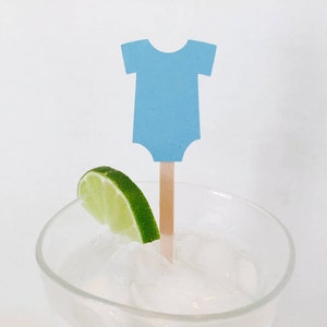Baby Shower Swizzle Sticks: Blue Onesie Drink Stirrers - Set of 15